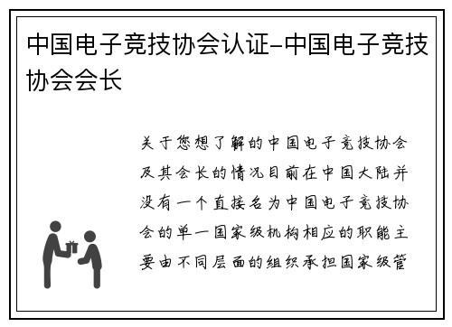 中国电子竞技协会认证-中国电子竞技协会会长