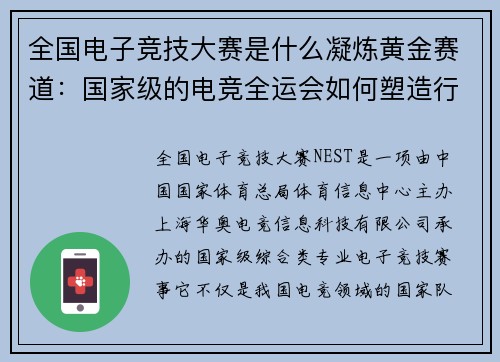 全国电子竞技大赛是什么凝炼黄金赛道：国家级的电竞全运会如何塑造行业新标杆